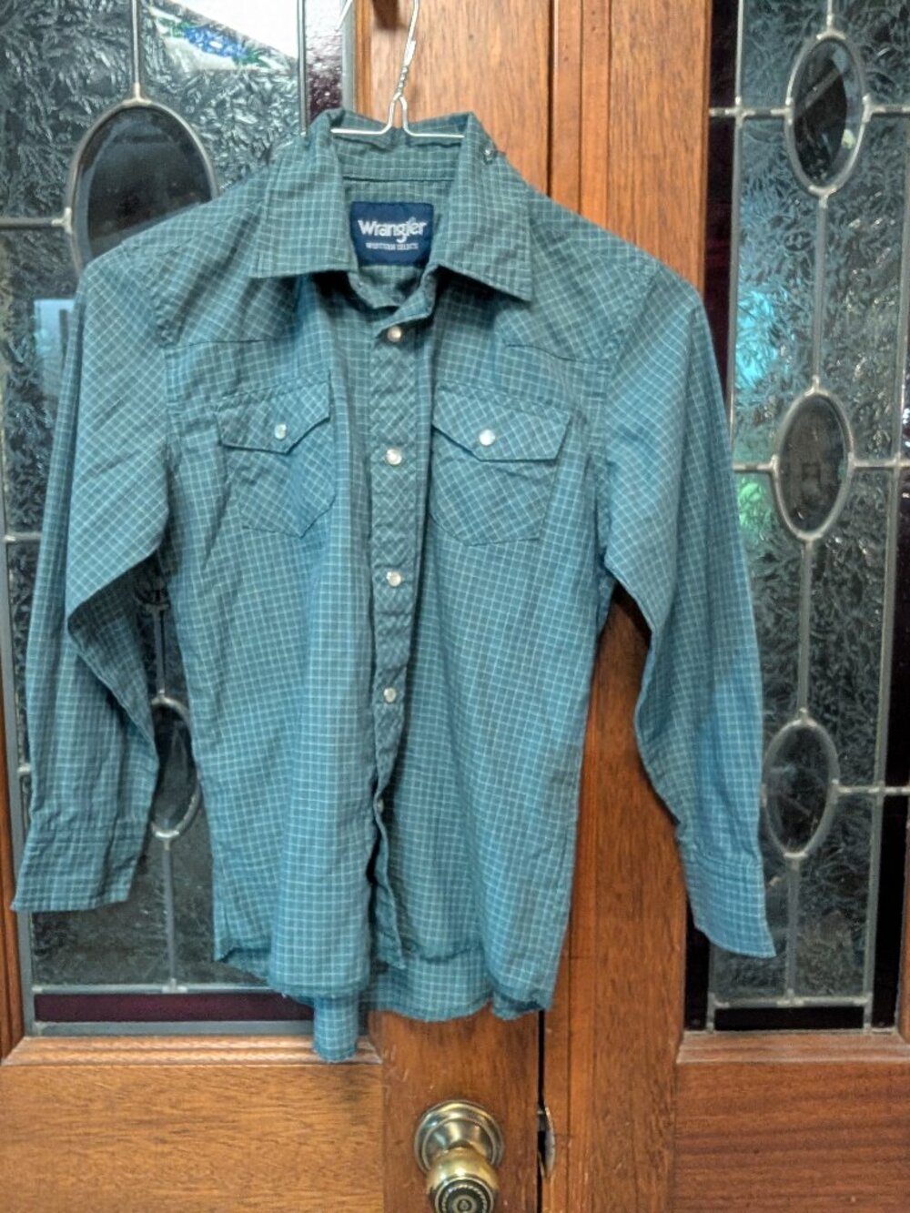 Boys vintage plaid long-sleeve western shirt, size 7-8